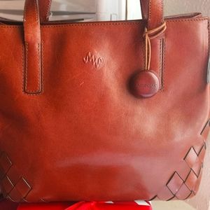 Small satchel handbag by Monsac. Rich brown leather